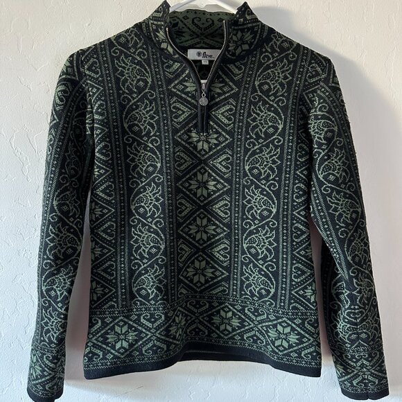 Neve /100% Merino Wool Ski Sweater/ Olive Green and Black/ XS - Picture 3 of 7